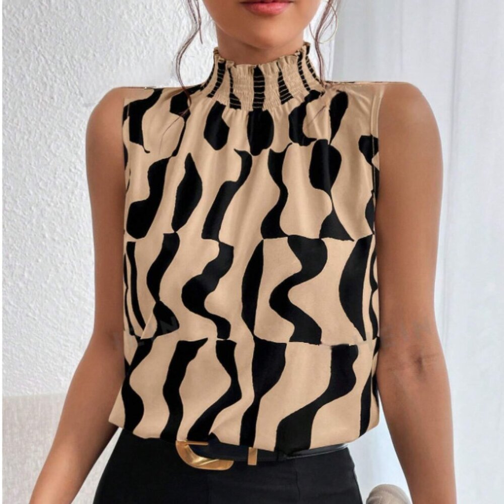 Garlic rice with independent station full printed small turtleneck sleeveless sh